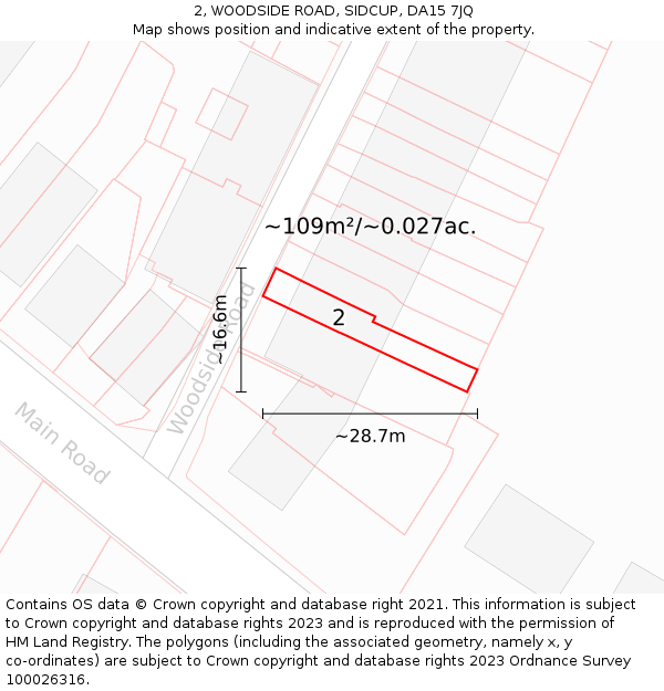 2, WOODSIDE ROAD, SIDCUP, DA15 7JQ: Plot and title map