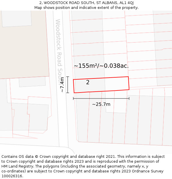 2, WOODSTOCK ROAD SOUTH, ST ALBANS, AL1 4QJ: Plot and title map