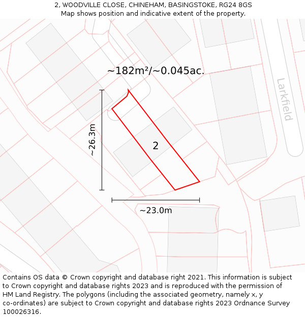 2, WOODVILLE CLOSE, CHINEHAM, BASINGSTOKE, RG24 8GS: Plot and title map