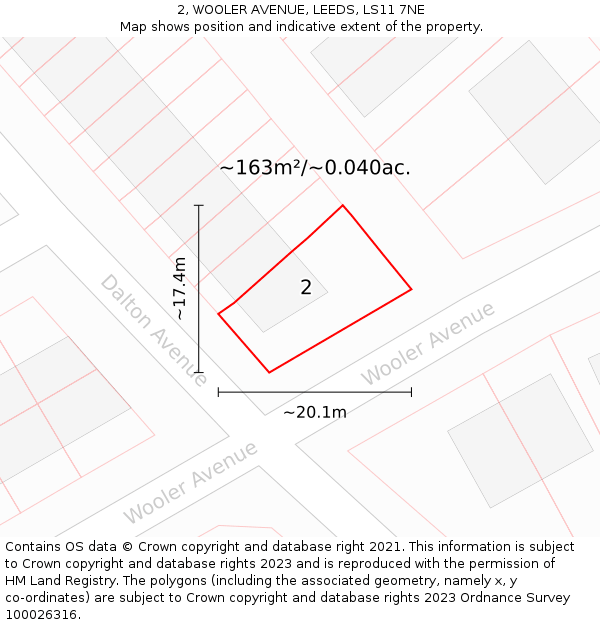 2, WOOLER AVENUE, LEEDS, LS11 7NE: Plot and title map