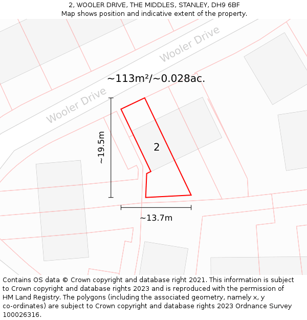 2, WOOLER DRIVE, THE MIDDLES, STANLEY, DH9 6BF: Plot and title map