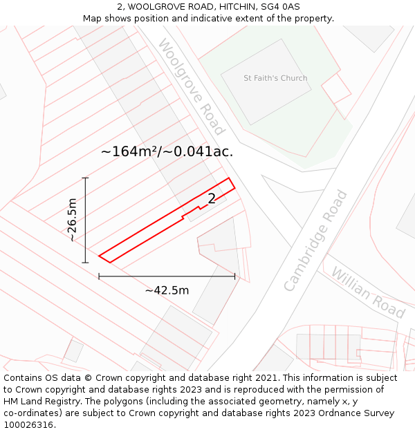 2, WOOLGROVE ROAD, HITCHIN, SG4 0AS: Plot and title map