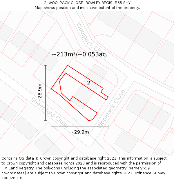 2, WOOLPACK CLOSE, ROWLEY REGIS, B65 8HY: Plot and title map