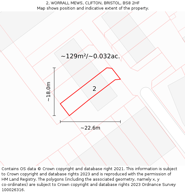 2, WORRALL MEWS, CLIFTON, BRISTOL, BS8 2HF: Plot and title map