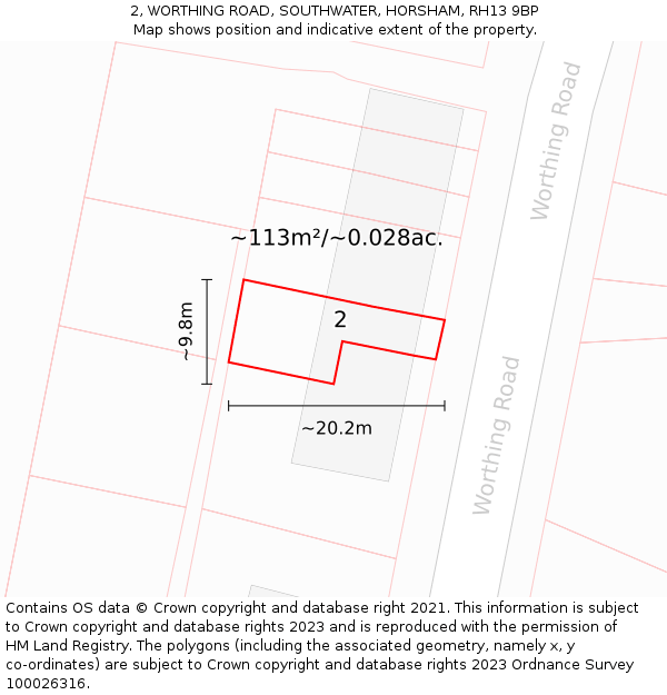 2, WORTHING ROAD, SOUTHWATER, HORSHAM, RH13 9BP: Plot and title map