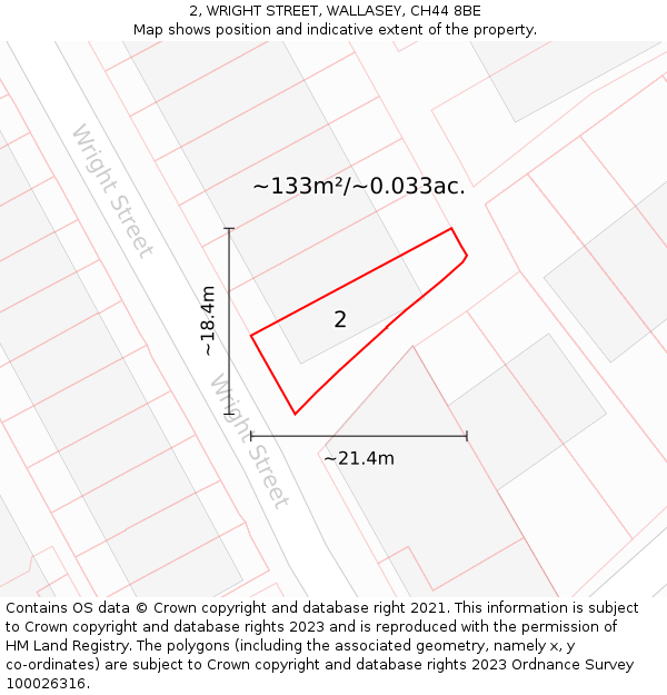 2, WRIGHT STREET, WALLASEY, CH44 8BE: Plot and title map