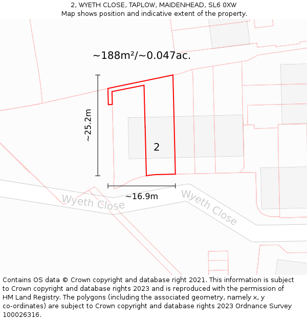 2, WYETH CLOSE, TAPLOW, MAIDENHEAD, SL6 0XW: Plot and title map