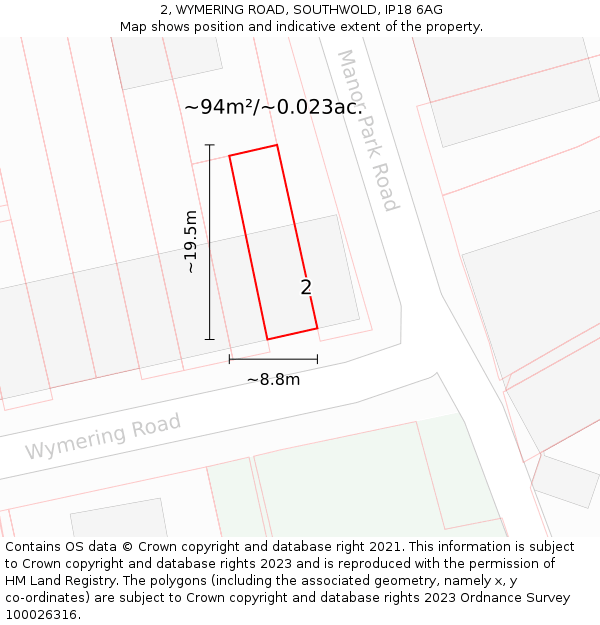 2, WYMERING ROAD, SOUTHWOLD, IP18 6AG: Plot and title map