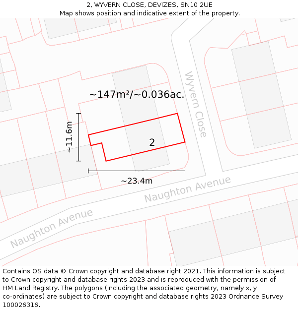 2, WYVERN CLOSE, DEVIZES, SN10 2UE: Plot and title map