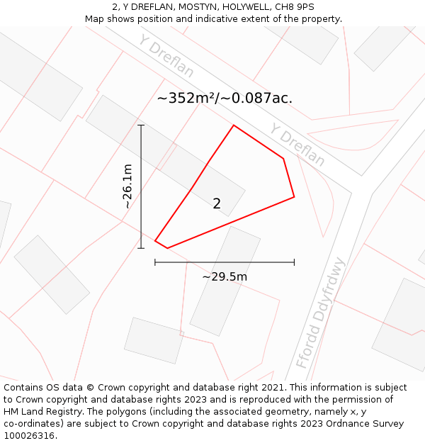2, Y DREFLAN, MOSTYN, HOLYWELL, CH8 9PS: Plot and title map