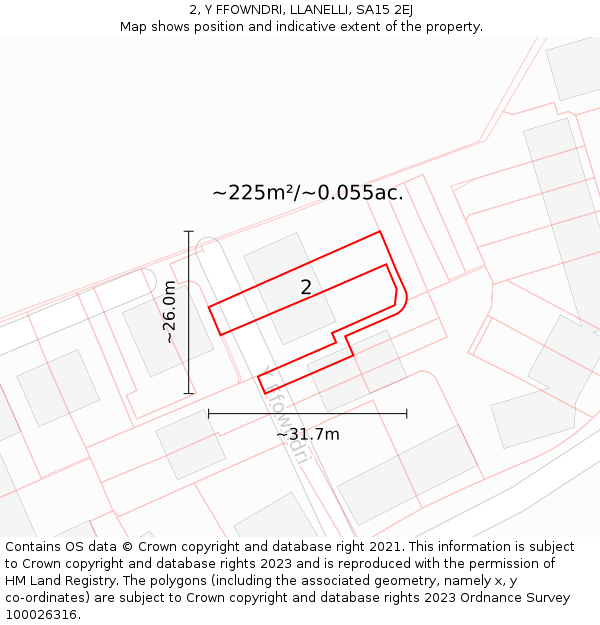 2, Y FFOWNDRI, LLANELLI, SA15 2EJ: Plot and title map
