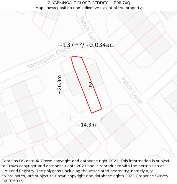 2, YARNINGALE CLOSE, REDDITCH, B98 7XQ: Plot and title map