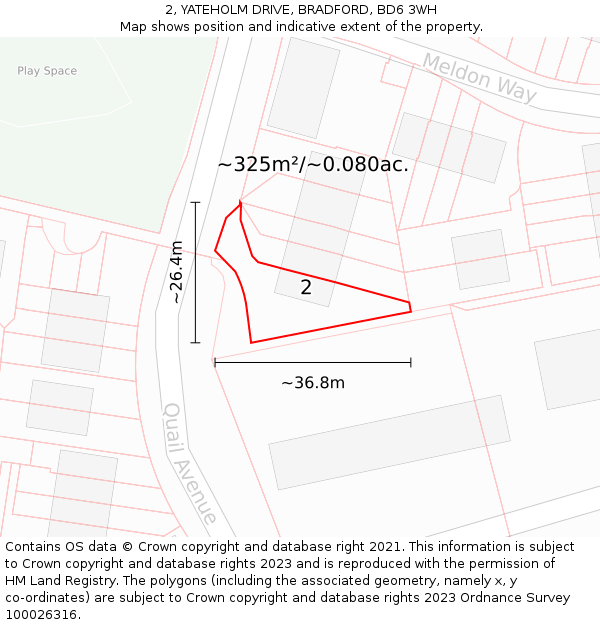 2, YATEHOLM DRIVE, BRADFORD, BD6 3WH: Plot and title map
