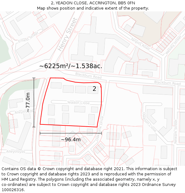 2, YEADON CLOSE, ACCRINGTON, BB5 0FN: Plot and title map