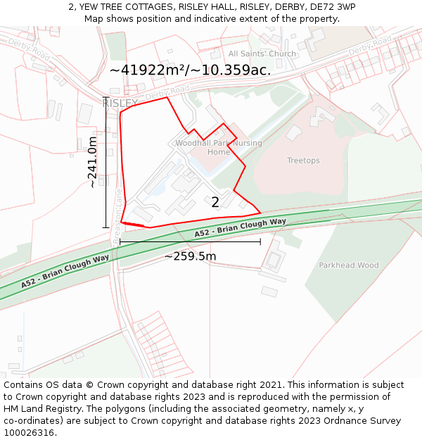 2, YEW TREE COTTAGES, RISLEY HALL, RISLEY, DERBY, DE72 3WP: Plot and title map