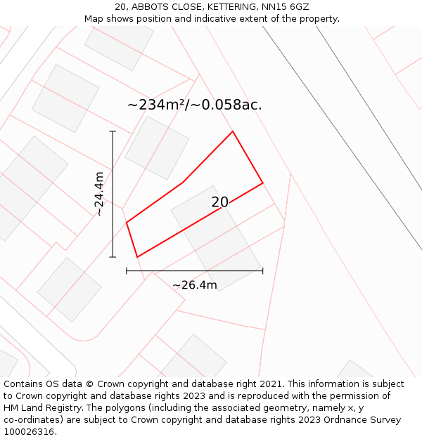 20, ABBOTS CLOSE, KETTERING, NN15 6GZ: Plot and title map