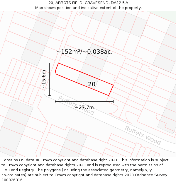 20, ABBOTS FIELD, GRAVESEND, DA12 5JA: Plot and title map