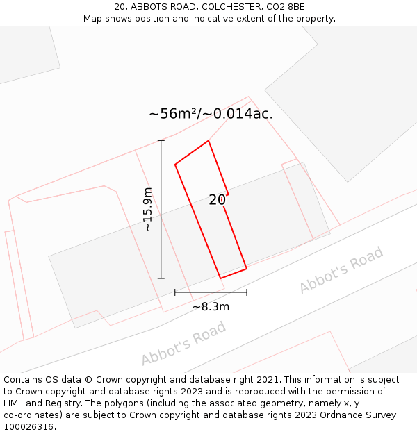 20, ABBOTS ROAD, COLCHESTER, CO2 8BE: Plot and title map