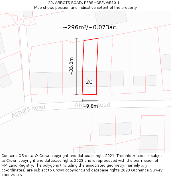 20, ABBOTS ROAD, PERSHORE, WR10 1LL: Plot and title map