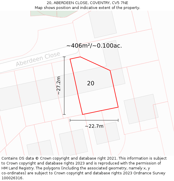 20, ABERDEEN CLOSE, COVENTRY, CV5 7NE: Plot and title map