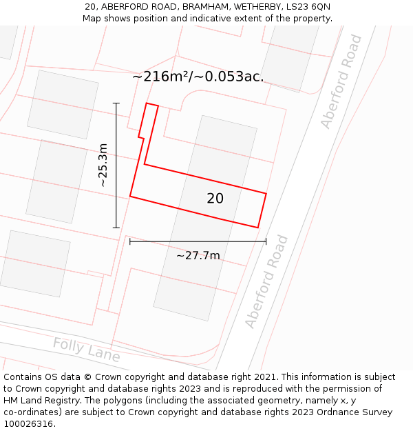 20, ABERFORD ROAD, BRAMHAM, WETHERBY, LS23 6QN: Plot and title map