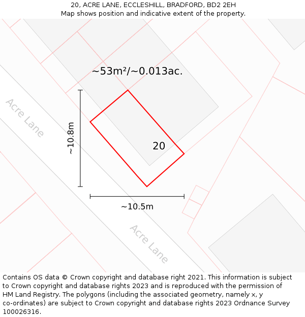 20, ACRE LANE, ECCLESHILL, BRADFORD, BD2 2EH: Plot and title map