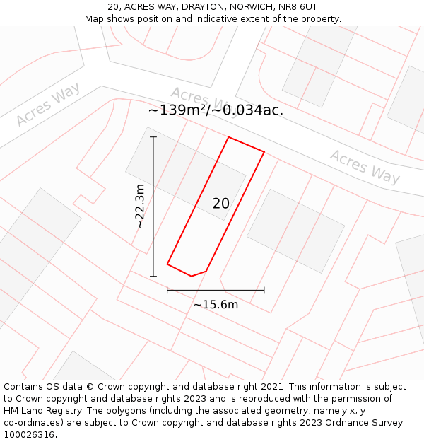 20, ACRES WAY, DRAYTON, NORWICH, NR8 6UT: Plot and title map