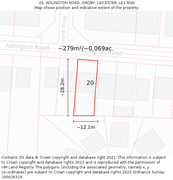 20, ADLINGTON ROAD, OADBY, LEICESTER, LE2 4NA: Plot and title map