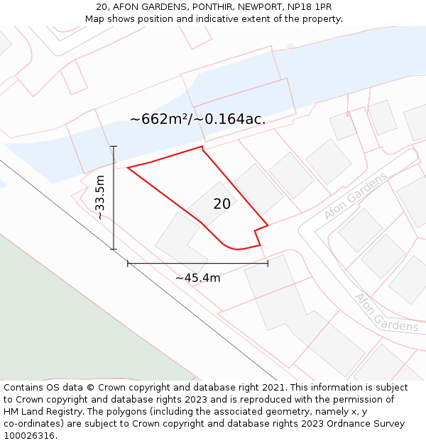 20, AFON GARDENS, PONTHIR, NEWPORT, NP18 1PR: Plot and title map
