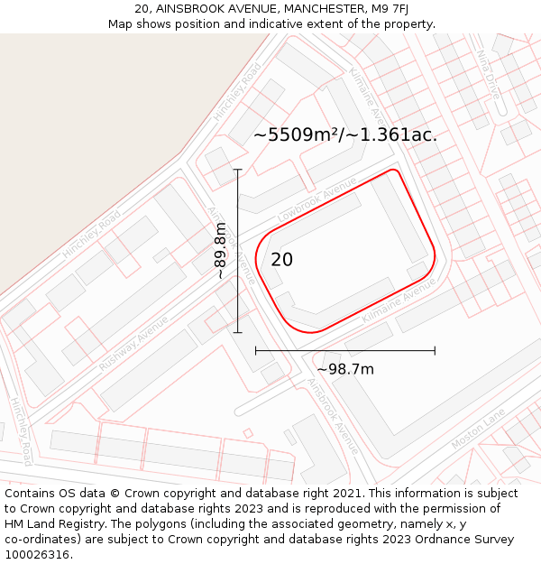 20, AINSBROOK AVENUE, MANCHESTER, M9 7FJ: Plot and title map