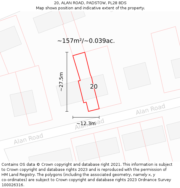 20, ALAN ROAD, PADSTOW, PL28 8DS: Plot and title map
