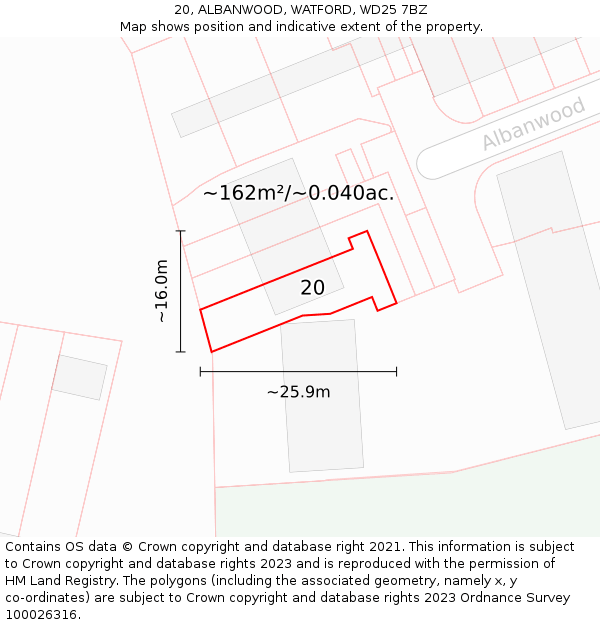 20, ALBANWOOD, WATFORD, WD25 7BZ: Plot and title map