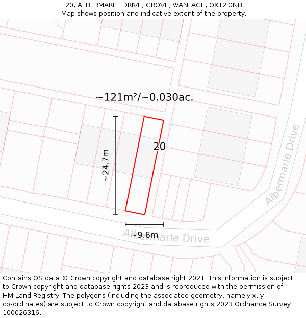 20, ALBERMARLE DRIVE, GROVE, WANTAGE, OX12 0NB: Plot and title map