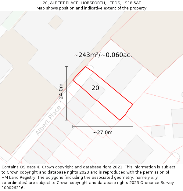 20, ALBERT PLACE, HORSFORTH, LEEDS, LS18 5AE: Plot and title map