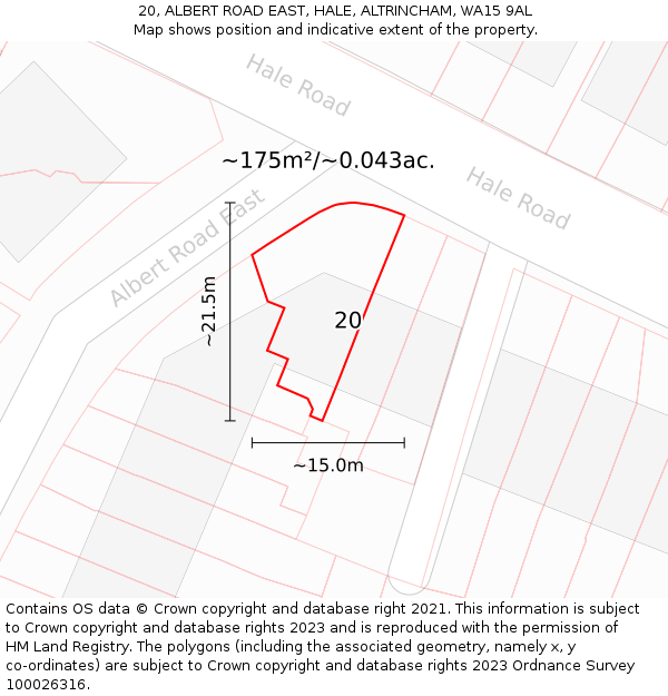 20, ALBERT ROAD EAST, HALE, ALTRINCHAM, WA15 9AL: Plot and title map
