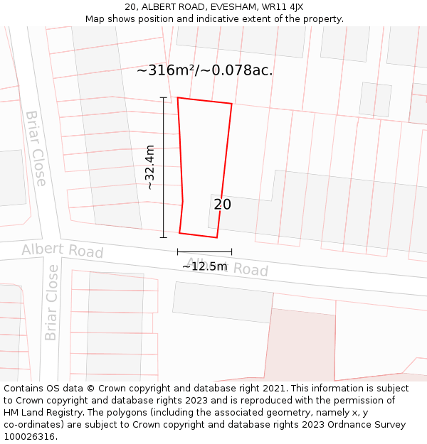 20, ALBERT ROAD, EVESHAM, WR11 4JX: Plot and title map
