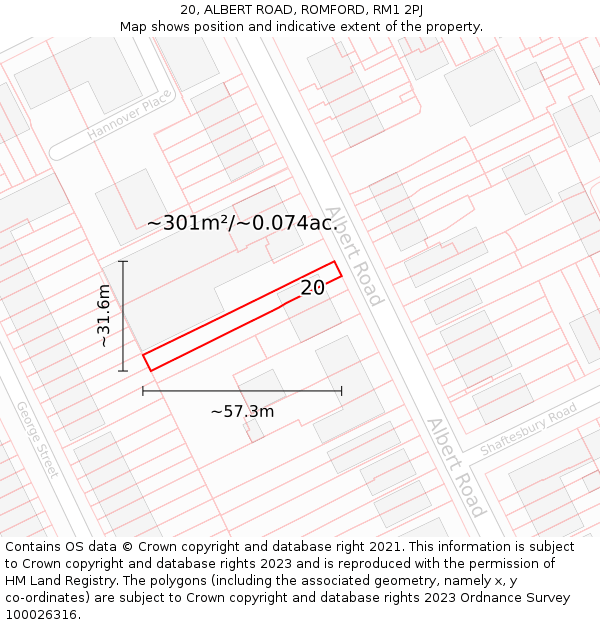 20, ALBERT ROAD, ROMFORD, RM1 2PJ: Plot and title map