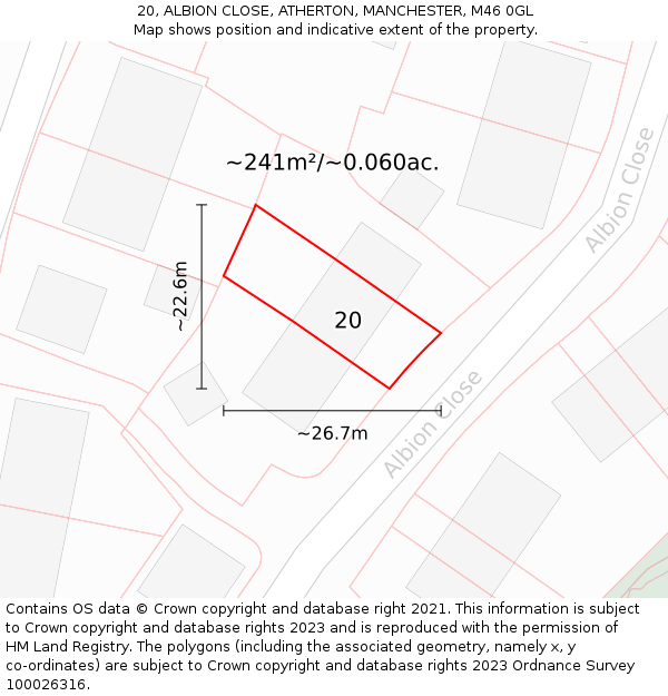 20, ALBION CLOSE, ATHERTON, MANCHESTER, M46 0GL: Plot and title map