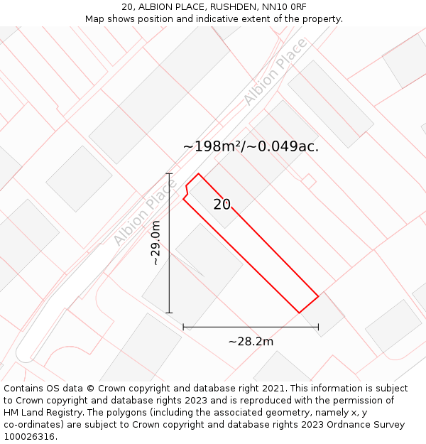20, ALBION PLACE, RUSHDEN, NN10 0RF: Plot and title map