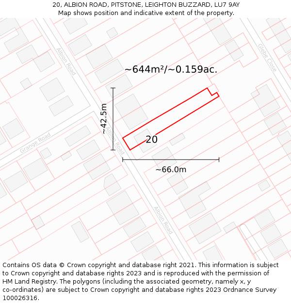 20, ALBION ROAD, PITSTONE, LEIGHTON BUZZARD, LU7 9AY: Plot and title map