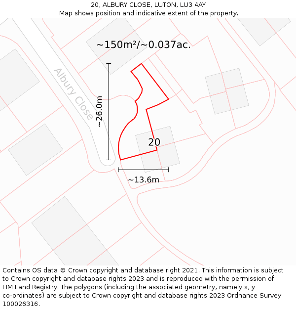 20, ALBURY CLOSE, LUTON, LU3 4AY: Plot and title map