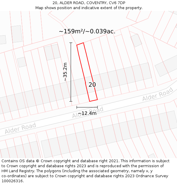 20, ALDER ROAD, COVENTRY, CV6 7DP: Plot and title map