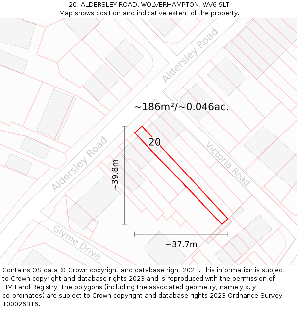 20, ALDERSLEY ROAD, WOLVERHAMPTON, WV6 9LT: Plot and title map
