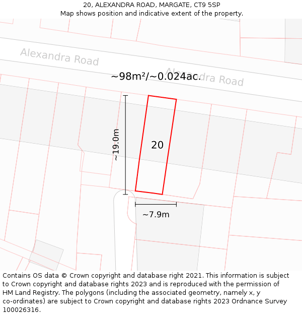 20, ALEXANDRA ROAD, MARGATE, CT9 5SP: Plot and title map