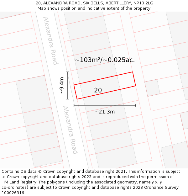 20, ALEXANDRA ROAD, SIX BELLS, ABERTILLERY, NP13 2LG: Plot and title map