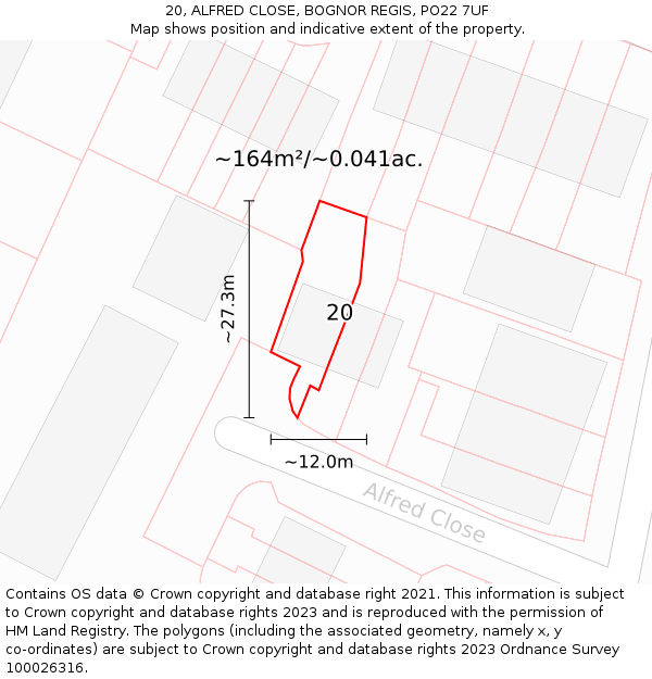 20, ALFRED CLOSE, BOGNOR REGIS, PO22 7UF: Plot and title map