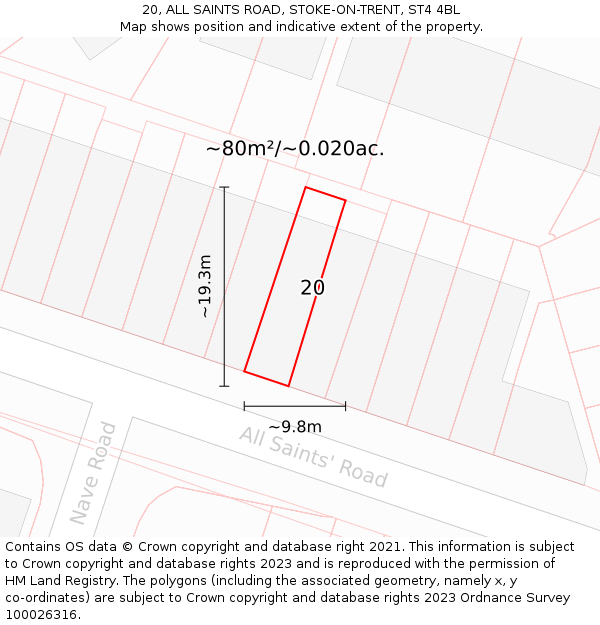 20, ALL SAINTS ROAD, STOKE-ON-TRENT, ST4 4BL: Plot and title map