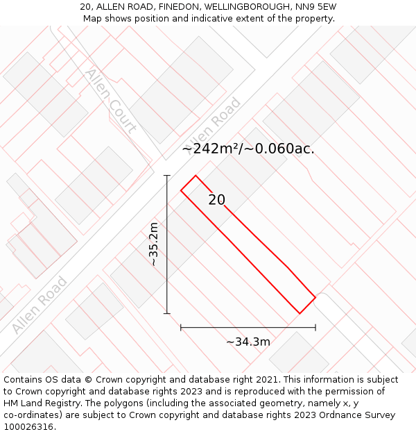 20, ALLEN ROAD, FINEDON, WELLINGBOROUGH, NN9 5EW: Plot and title map