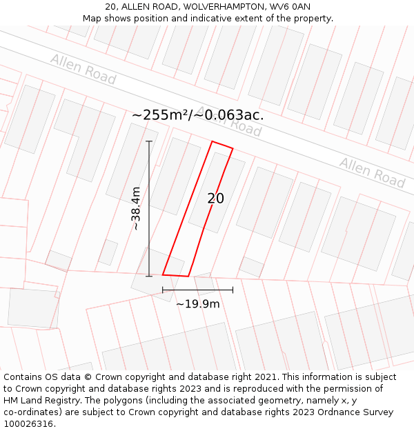 20, ALLEN ROAD, WOLVERHAMPTON, WV6 0AN: Plot and title map