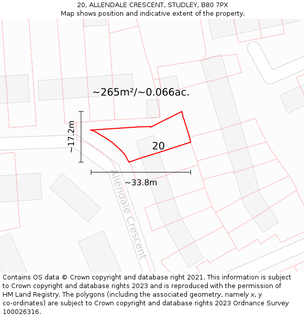 20, ALLENDALE CRESCENT, STUDLEY, B80 7PX: Plot and title map